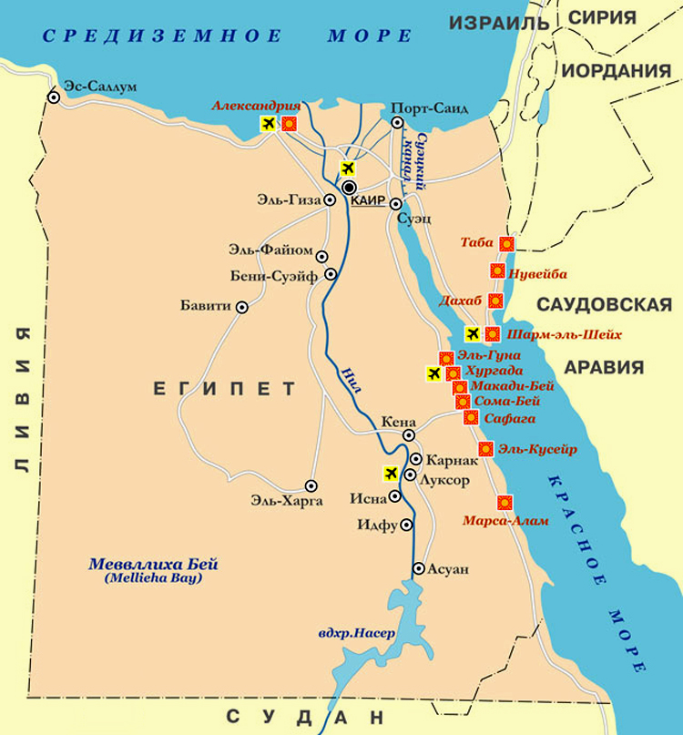 Карта курортов Египта